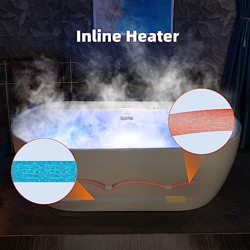 WOODBRIDGE 72" x 35-3/8" Whirlpool and Air Bath Heated Soaking Combination Tub with Adjustable Speed Air Blower and Display Control Panel, White,BJ-500