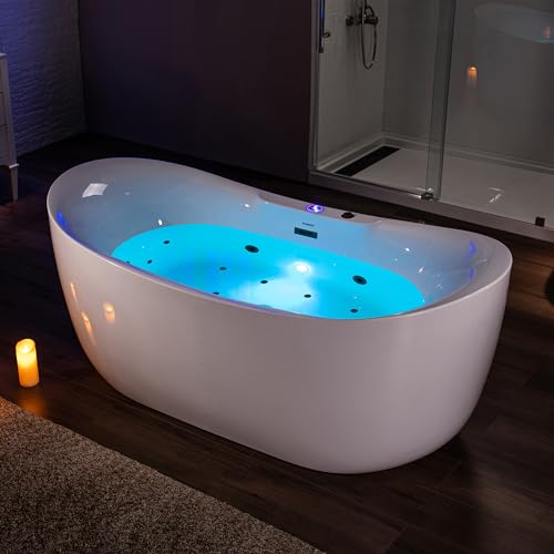 WOODBRIDGE 72" x 35-3/8" Whirlpool Water Jetted and Air Bubble Freestanding Heated Soaking Combination Bathtub with LED control panel,Matte Black drain and overflow,BM-400
