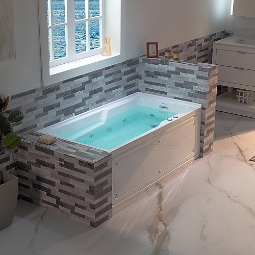 WOODBRIDGE 60" Alcove Acrylic Rectangular Whirlpool Heated Jetted Tub in White with Right Drain, Chrome pop-up Drain Included BS6030R