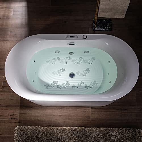 WOODBRIDGE 59" x 31-1/2" Whirlpool Water Jetted and Air Bubble Freestanding Heated Soaking Combination Bathtub with LED control panel, BJ100, White