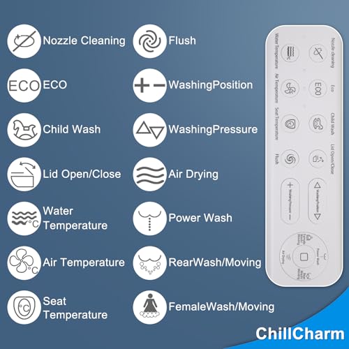 ChillCharm Electric Bidet Smart Toilet Seat Auto Open and Close Lid, Elongated Heated Toilet Seat, Adjustable Warm Water and Air Dryer,Oscillating and Pulsating Spray Wash LED Nightlight,White