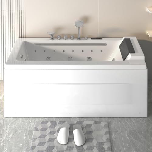 ADOWORE Whirlpool Bathtub, 67" Jetted Tub with Light, Hydro Massage Bathtub with Waterfall, SPA Bathtub with LED Control Panel & Chromatherapy, Whirlpool Tub with Pillow