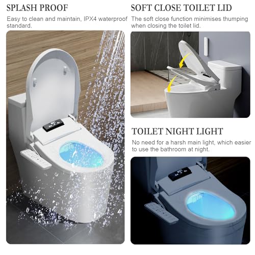 XCQQ Smart Bidet Toilet Seat,Removable Panel to Remote,Elongated Toilet Seat Slow Close,Electric Heated Bidet with Dryer,Bidet Toilet Seat Warm Water,Night Light Toilet Seat with Bidet,LED Screen