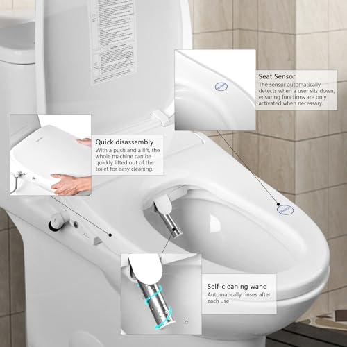 Bidet Seats, DeerValley DV-1S0018A Electronic Bidet Toilet Seat, Smart Toilet Seat with Sensor Seat Heating, Warm Air Dryer, Nightlight, Multiple Wash Methods, Self-Cleaning Nozzle, White
