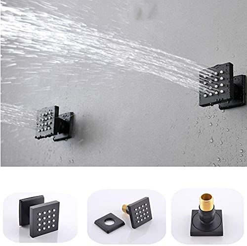 AYIVG Matte Black Shower System with 4PCS Body Jets 12 Inch LED Wall Mounted Rain Shower System Temperature Display Thermostatic Rainfall Shower Faucet Set Combo Can Be Used Simultaneously
