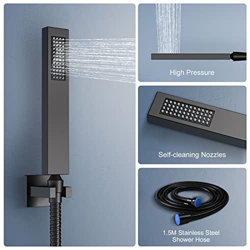Doozoler Thermostatic Shower System, Full Body shower syetem with Body Jets, 23 Inch Rainfall Waterfall Overhead Shower System in Matte Black