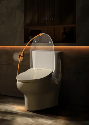 iCleaningo DC01 Bidet Attachment For Toilet Warm Water,iCleaningo Bidet Toilet Seat With Auto Open/Close Lid,Heated Bidet Seat,Air Dryer,Instant Warm Water,Vortex Sprayer, Auto Nightlight,Elongated