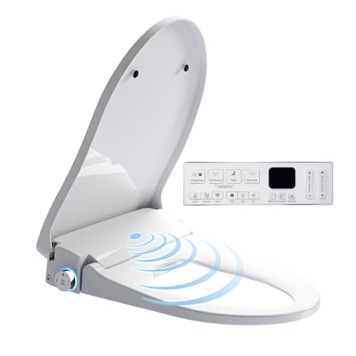 Electric Heated Bidet Toilet Seat, Auto Open & Close Lid, Thermostatic Warm Water Bidet with Dryer, Heated Bidet Seat Elongated, Bubble Wash, Massage, Kids Model, Remote Control, Night Light, White