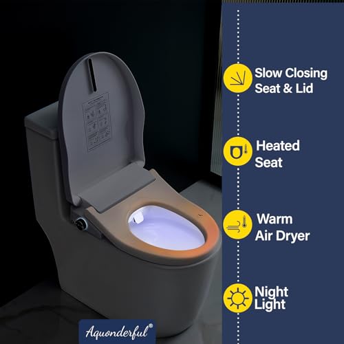 Aquonderful Elongated Smart Bidet Toilet Seat, Warm Water, Heated Toilet Seat with Remote Control, Dryer, Rear and Front Wash, Slow Closes, Night Light, White, 302C(Elongated)