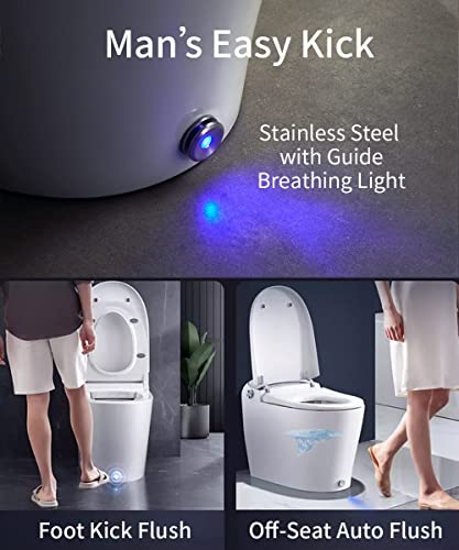 EPLO Smart Toilet Heated Seat,Off-seat Auto Flush,Foot Kick Flush,Blackout can Flush,Warm Wash,One piece Toilet with Bidet built in,Night Light,LED Display,Modern Elongated Toilets for Bathrooms