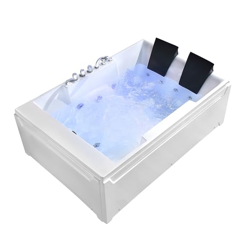Empava 2 Person Whirlpool Bathtub 72 inch Light Jets Tub, White