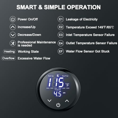 Tankless Hot Water Heater Electric, 240V ECOTOUCH 24kW On Demand Instant Point of Use Endless Smart Water Heater with Self-Modulating to Save Energy for Whole House Shower ECO240 Black