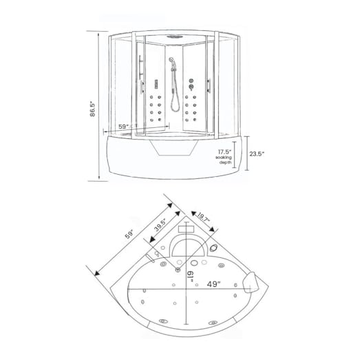 SIMBASHOPPING USA Whirlpool Bathtub and Shower MONTECARLO 59.05 inch Hydrotherapy with Heater Hot Tub