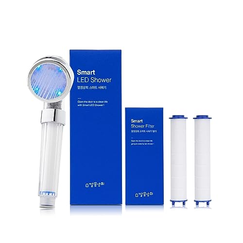 CLEAN-SHOP Smart LED Shower Head, 3-Layer Filter, Temperature Sensing, 3 Settings, Round, Stainless Hose, Saving Water