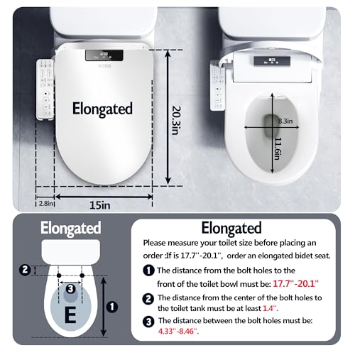 XCQQ Smart Bidet Toilet Seat,Removable Panel to Remote,Elongated Toilet Seat Slow Close,Electric Heated Bidet with Dryer,Bidet Toilet Seat Warm Water,Night Light Toilet Seat with Bidet,LED Screen
