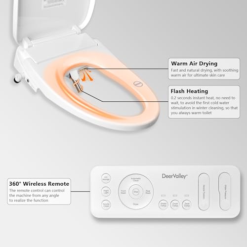 Bidet Seats, DeerValley DV-1S0018A Electronic Bidet Toilet Seat, Smart Toilet Seat with Sensor Seat Heating, Warm Air Dryer, Nightlight, Multiple Wash Methods, Self-Cleaning Nozzle, White