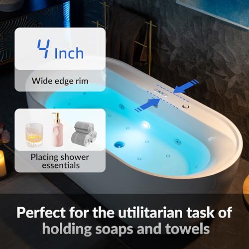 WOODBRIDGE 72" x 35-3/8" Whirlpool and Air Bath Heated Soaking Combination Tub with Adjustable Speed Air Blower and Display Control Panel, White,BJ-500