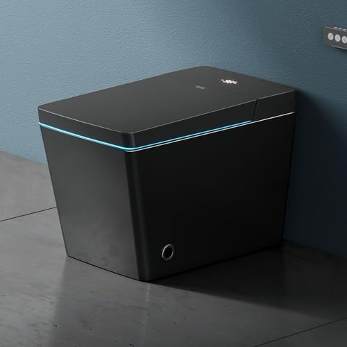 Black Modern Smart Toilet with Auto Open&Close Lid, One Piece Square Intelligent Tankless Toilet with Heated Bidet Seat, Warm Water, Warm Air Drying, Bidet Combo, HD Display and Remote control.