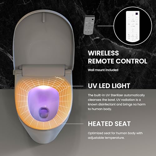 VOVO VB-6000SE Electric Smart Bidet Toilet Seat with Dryer, Heated Toilet Seat, Warm Water, Full Stainless-steel Nozzle - White, Elongated