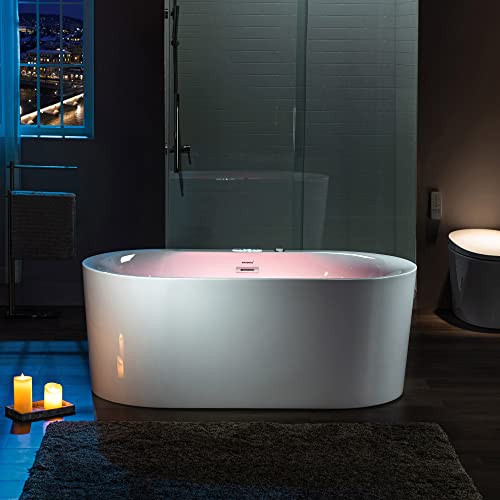 WOODBRIDGE 59" x 31-1/2" Whirlpool Water Jetted and Air Bubble Freestanding Heated Soaking Combination Bathtub with LED control panel,BJ-100