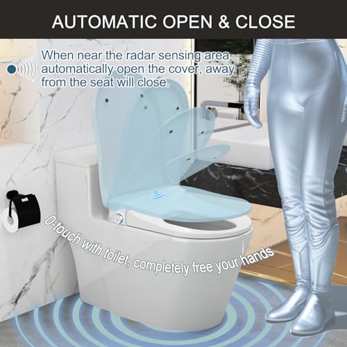 Electric Heated Bidet Toilet Seat, Auto Open & Close Lid, Thermostatic Warm Water Bidet with Dryer, Heated Bidet Seat Elongated, Bubble Wash, Massage, Kids Model, Remote Control, Night Light, White