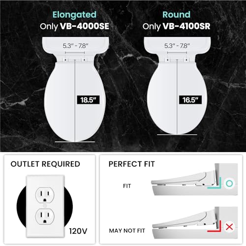 VOVO VB-4000SE Electric Smart Bidet Toilet Seat with Dryer, Heated Toilet Seat, Warm Water, Deodorization, LED, Full Stainless-steel Nozzle - White, Elongated, 3 Year Warranty
