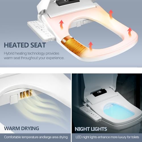 WLJBIDET Smart Bidet Square Toilet Seat for Rectangle Toilets,Electric Bidet Toilet Seat,Rectangular Heated Toilet Seat with Bidet,Adjustable Air Dryer and Warm Water, Front and Rear Oscillating Wash