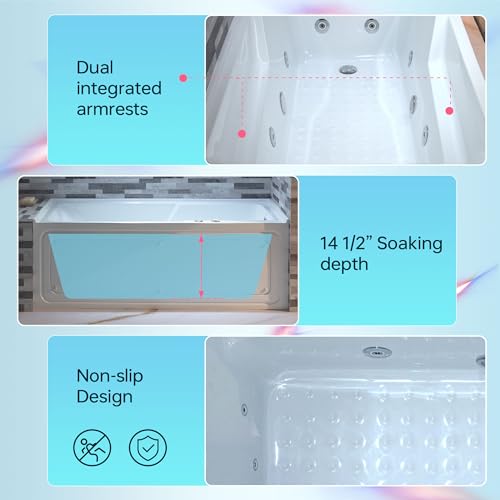 WOODBRIDGE 60" Alcove Acrylic Rectangular Whirlpool Heated Jetted Tub in White with Right Drain, Chrome pop-up Drain Included BS6030R