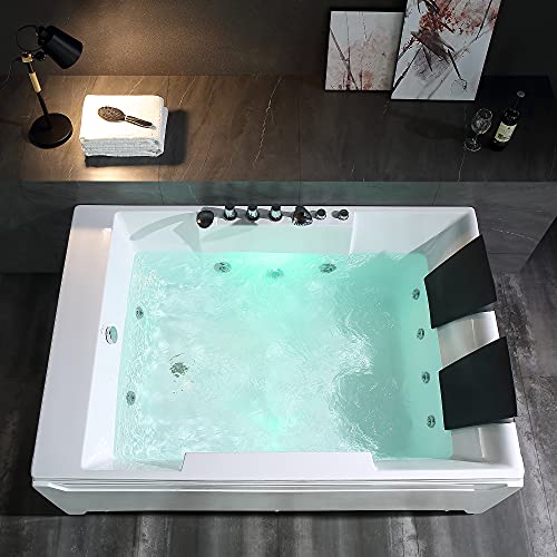 Empava 2 Person Whirlpool Bathtub 72 inch Light Jets Tub, White