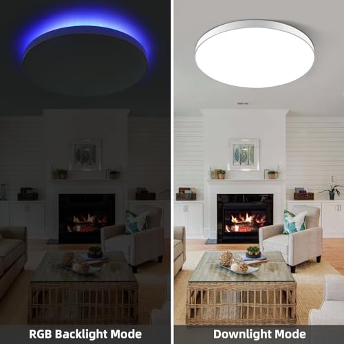 HOREVO LED Smart Ceiling Light, 28W Flush Mount Ceiling Light Compatible with Alexa Google Home, Back RGB Color Changing Ceiling Light, Dimmable Ceiling Light for Bedroom, Kitchen, Living Room