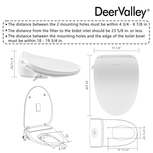 Bidet Seats, DeerValley DV-1S0018A Electronic Bidet Toilet Seat, Smart Toilet Seat with Sensor Seat Heating, Warm Air Dryer, Nightlight, Multiple Wash Methods, Self-Cleaning Nozzle, White