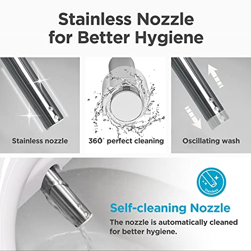 Blooming NB-R1260E Bidet Toilet Seat - Smart Toilet Seat with Stainless Steel Nozzle, Warm Water, Dryer, Heated Seat, Sittable Lid, LED Nightlight - White - Elongated - Attachment with Remote Control