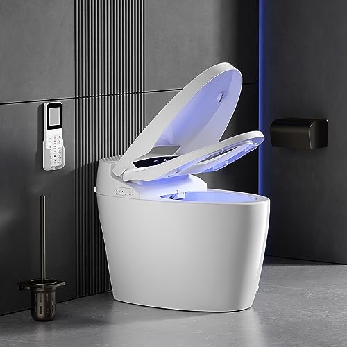 Loupusuo Luxury Smart Toilet Auto Open/Close,Blackout can Flush,Heated Seat with Warm Water Sprayer and Dryer, Foot Sensor Operation, Heated Bidet Seat, Raised Tankless Toilet with LED Display