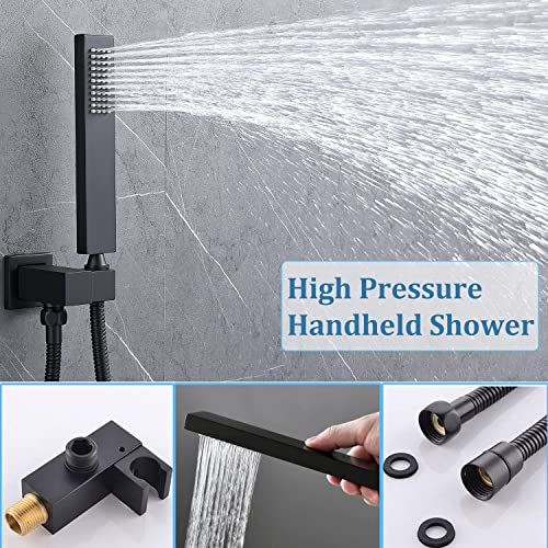 WHSHOWER Shower System Matte Black Ceiling Shower Faucet Set with 6PCS Body Jets, 5-Function Bathroom Modern Luxury Thermostatic Shower Fixtures,16*24 Inch Shower Head【All Functions Simultaneous Use】