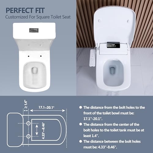 WLJBIDET Smart Bidet Square Toilet Seat for Rectangle Toilets,Electric Bidet Toilet Seat,Rectangular Heated Toilet Seat with Bidet,Adjustable Air Dryer and Warm Water, Front and Rear Oscillating Wash