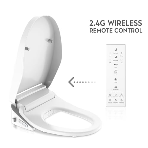 ComfyBidet Elongated Bidet Seat with Wireless Remote, Endless Warm Water and Air Dryer, Multiple Wash Modes, Deodorizer, Adjustable Self-Cleaning Nozzles, LED Light, Soft Close Lid (White)