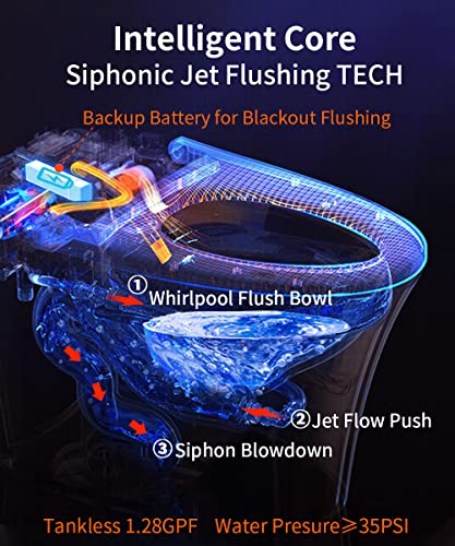 EPLO Smart Toilet Heated Seat,Off-seat Auto Flush,Foot Kick Flush,Blackout can Flush,Warm Wash,One piece Toilet with Bidet built in,Night Light,LED Display,Modern Elongated Toilets for Bathrooms