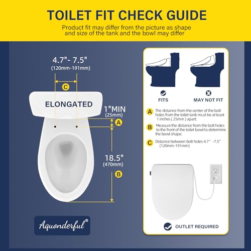 Aquonderful Elongated Smart Bidet Toilet Seat, Warm Water, Heated Toilet Seat with Remote Control, Dryer, Rear and Front Wash, Slow Closes, Night Light, White, 302C(Elongated)