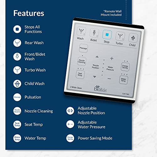 Bio Bidet Slim Two Electric Bidet Toilet Seat Round, Warm Water, Heated Seat, Night Light, Front and Rear Wash, Wireless Remote Control, White