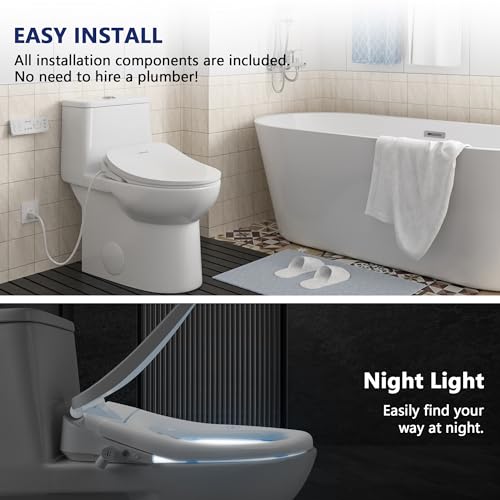 Bidet Seats, DeerValley DV-1S0018A Electronic Bidet Toilet Seat, Smart Toilet Seat with Sensor Seat Heating, Warm Air Dryer, Nightlight, Multiple Wash Methods, Self-Cleaning Nozzle, White