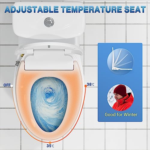 Electric Bidet Smart Toilet Seats with Istant Warm Water, Air Dryer, Nightlight, Remote Control, ELONGATED and Cotton White