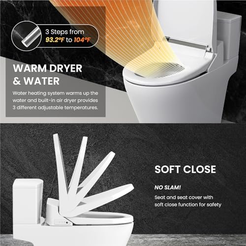 VOVO VB-4000SE Electric Smart Bidet Toilet Seat with Dryer, Heated Toilet Seat, Warm Water, Deodorization, LED, Full Stainless-steel Nozzle - White, Elongated, 3 Year Warranty