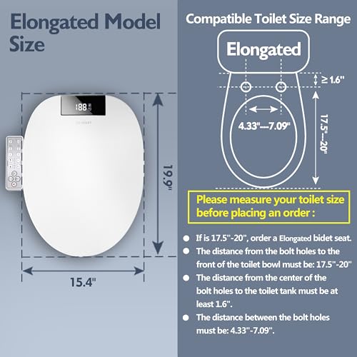 WLJBIDET Bidet Toilet Seat,Electronic Heated Smart Toilet Seat with Unlimited Heated Water,Side Control Panel,and Adjustable Warm Air Dryer,Self-Cleaning Stainless Steel Nozzle,Fits Elongated Toilets
