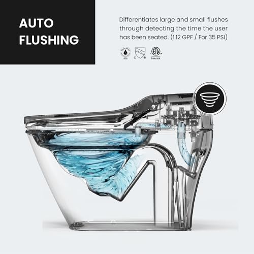 VOVO TCB-090SA Smart Bidet Toilet, One Piece Integrated Toilet with bidet built-in, Auto Open/Close Lid, Auto Dual Flush, Heated Seat, Made in Korea - Elongated