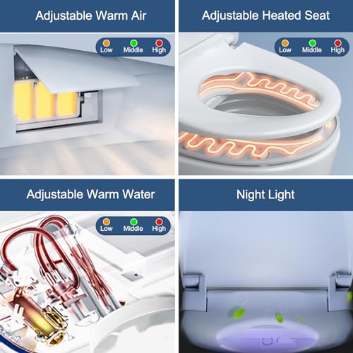Combier CMA102 Bidet Toilet Seat, Elongated Smart Unlimited Warm Water, Vortex Wash, Electronic Heated, Warm Air Dryer, Rear and Front Wash, LED Light, Need Electricity(Elongated)