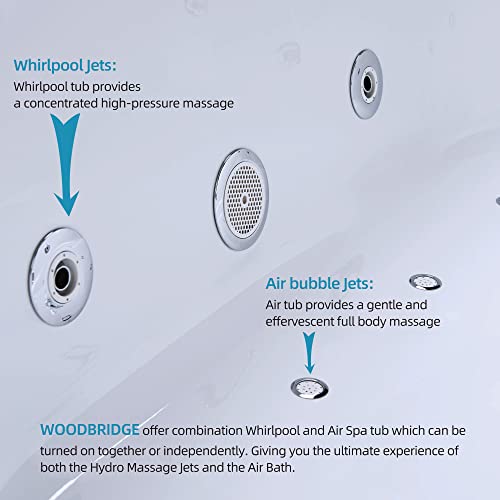 WOODBRIDGE 59" x 31-1/2" Whirlpool Water Jetted and Air Bubble Freestanding Heated Soaking Combination Bathtub with LED control panel, BJ100, White