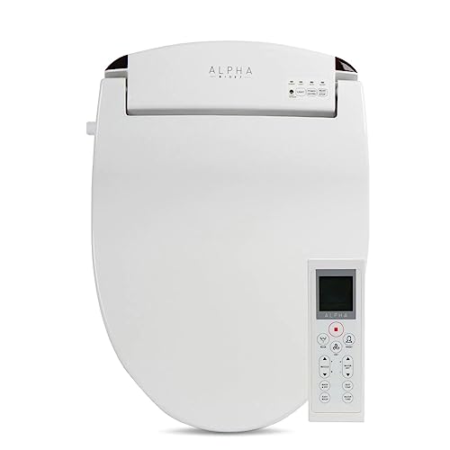 ALPHA BIDET JX2 Elongated Bidet Toilet Seat, White, Endless Warm Water, NEW* Bowl Mist, LED Light, Quiet Operation, Wireless Remote, Stainless Steel Nozzle, Sittable Lid, 3 Year Warranty
