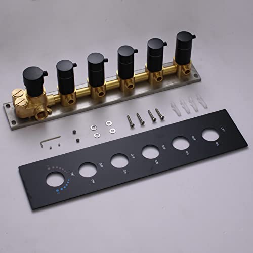 WHSHOWER Shower System Matte Black Ceiling Shower Faucet Set with 6PCS Body Jets, 5-Function Bathroom Modern Luxury Thermostatic Shower Fixtures,16*24 Inch Shower Head【All Functions Simultaneous Use】