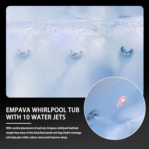 Empava 2 Person Whirlpool Bathtub 72 inch Light Jets Tub, White
