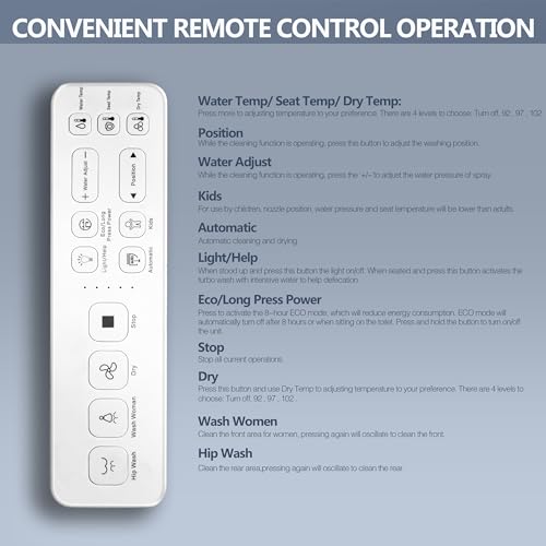 WLJBIDET Smart Bidet Square Toilet Seat for Rectangle Toilets,Electric Bidet Toilet Seat,Rectangular Heated Toilet Seat with Bidet,Adjustable Air Dryer and Warm Water, Front and Rear Oscillating Wash